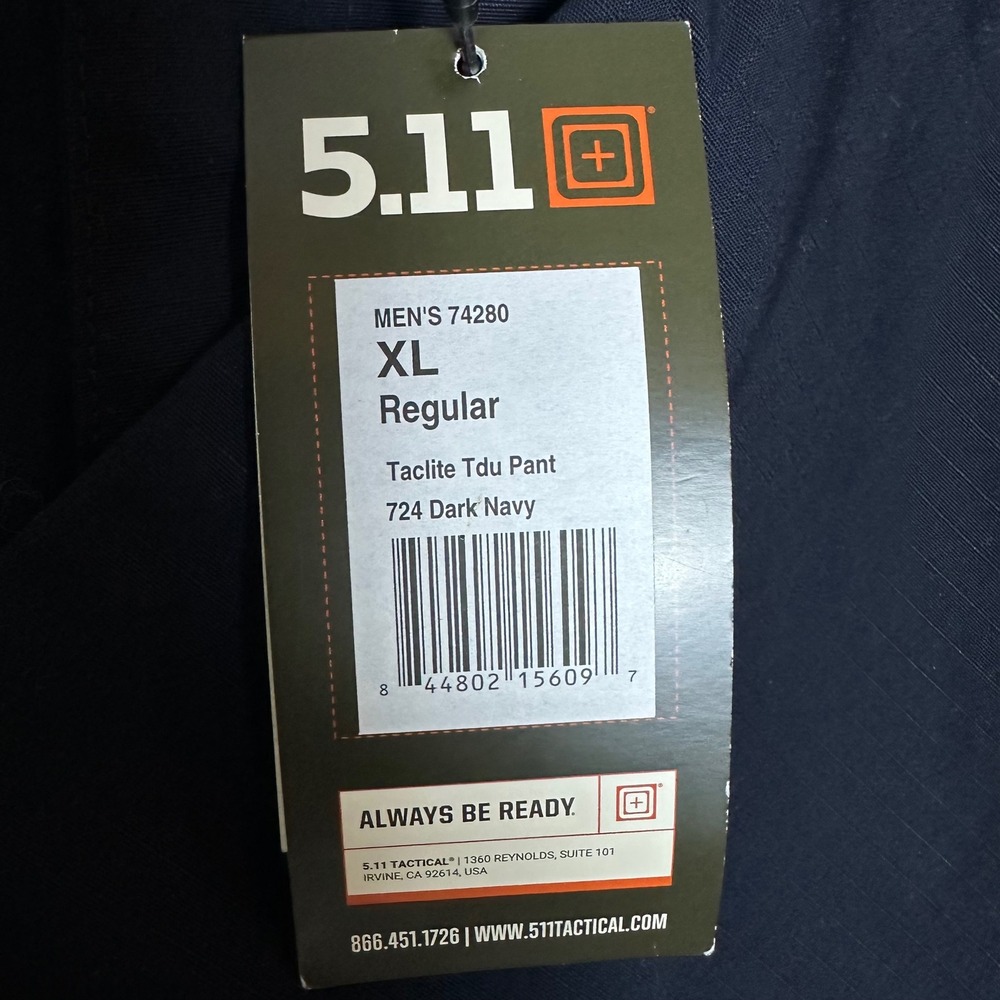 5.11 Tactical Taclite TDU Pant 74280 Mens XL Regular Dark Navy Ripstop Cargo New - Picture 5 of 16
